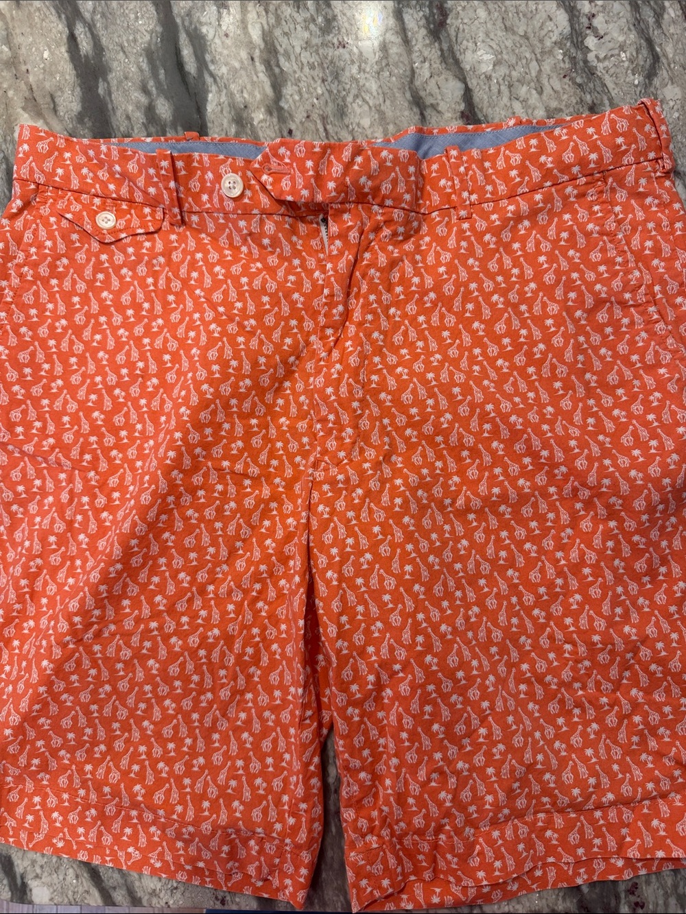 Men's Orange Micro-Print Flat Front Shorts